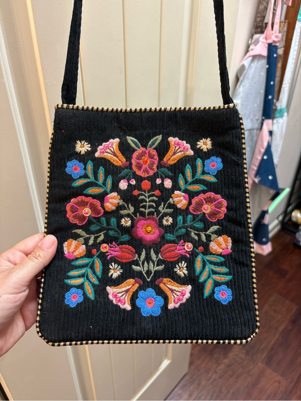 NATURAL LIFE Black Floral Embroidered Crossbody Bag